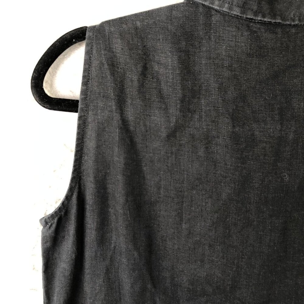 Garnet Hill Dress Womens 6 Black Linen Sleeveless Button Front Shirt Resort Airy - Picture 10 of 13